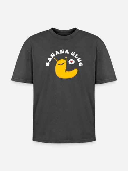 escargot banane - T-shirt Premium unisexe oversize acid-washed - noir délavé acide