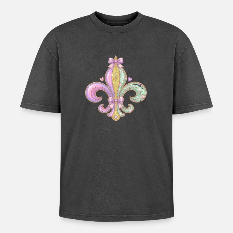 Pastell Glitzer Fleurdelis - Oversized Unisex Premium Acid-Washed T-Shirt - Schwarz Acid Wash
