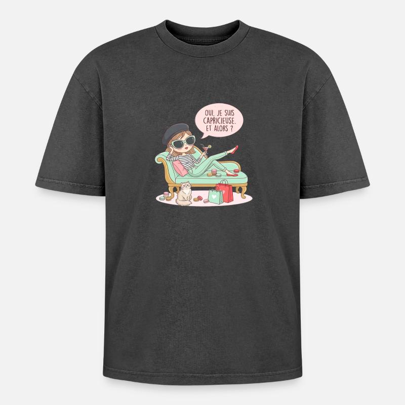 I'm capricious and so - Oversized Unisex Premium Acid-Washed T-Shirt - acid washed black