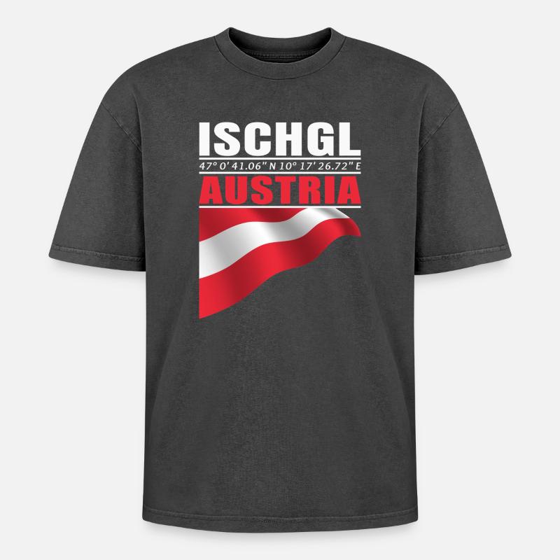 Ischgl - Oversized Unisex Premium Acid-Washed T-Shirt - Schwarz Acid Wash
