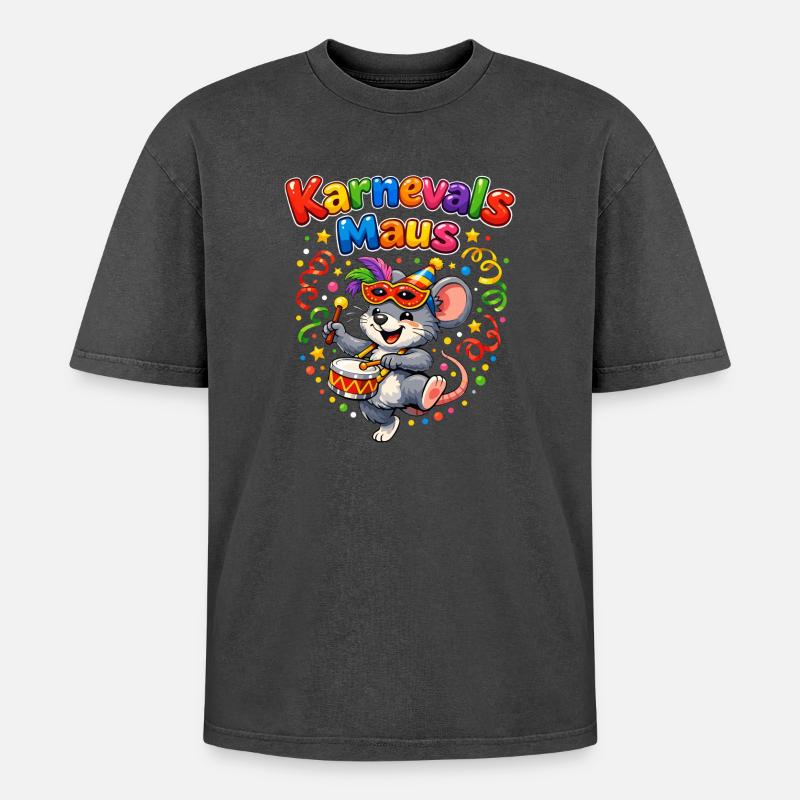 Karnevalsmaus Süßes Faschings-Motiv Geschenkidee - Oversized Unisex Premium Acid-Washed T-Shirt - Schwarz Acid Wash