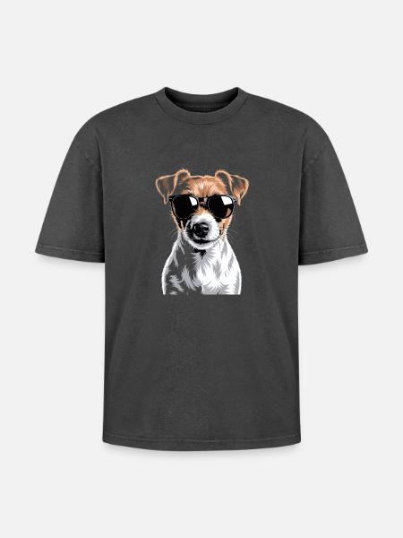 Jack Russell Terrier - Oversized Unisex Premium Acid-Washed T-Shirt - acid washed black