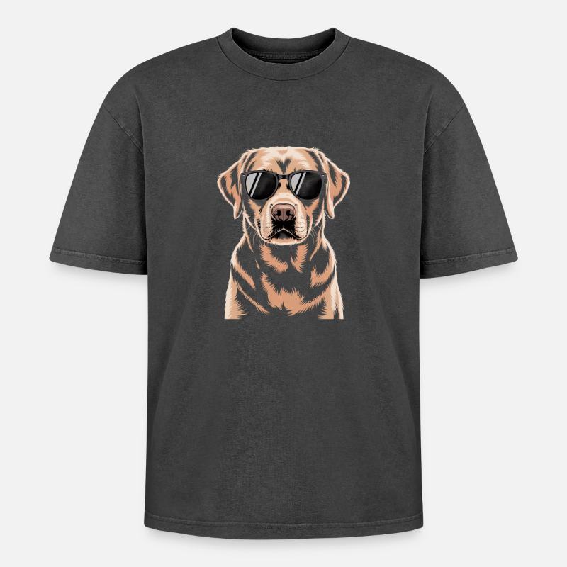 Brown Labrador - Oversized Unisex Premium Acid-Washed T-Shirt - acid washed black