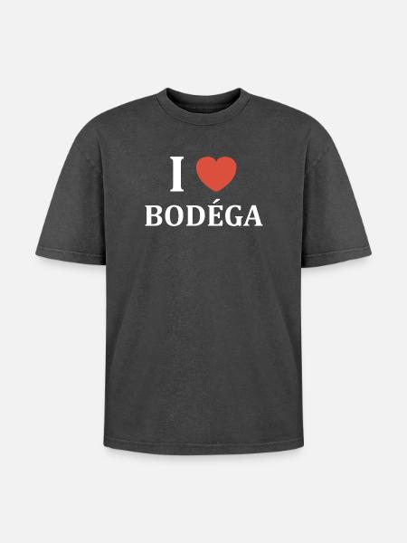 I Love Bodega Logo Tee - Oversized Unisex Premium Acid-Washed T-Shirt - acid washed black