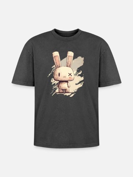 Cute rabbit with X-eyes - Oversized Unisex Premium Acid-Washed T-Shirt - acid washed black