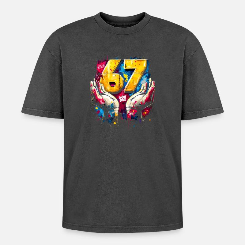6 7 Graffiti Meme - Oversized Unisex Premium Acid-Washed T-Shirt - Schwarz Acid Wash