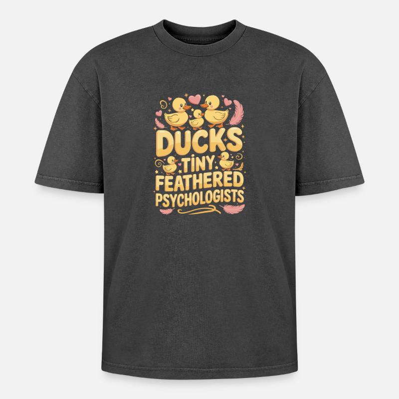  Ducks Tiny Feathered Psychologists Lustiger Enten - Oversized Unisex Premium Acid-Washed T-Shirt - Schwarz Acid Wash