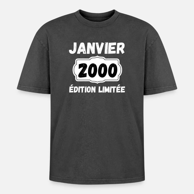 Januar 2000 26-jähriges Jubiläumsgeschenk Januar - Oversized Unisex Premium Acid-Washed T-Shirt - Schwarz Acid Wash