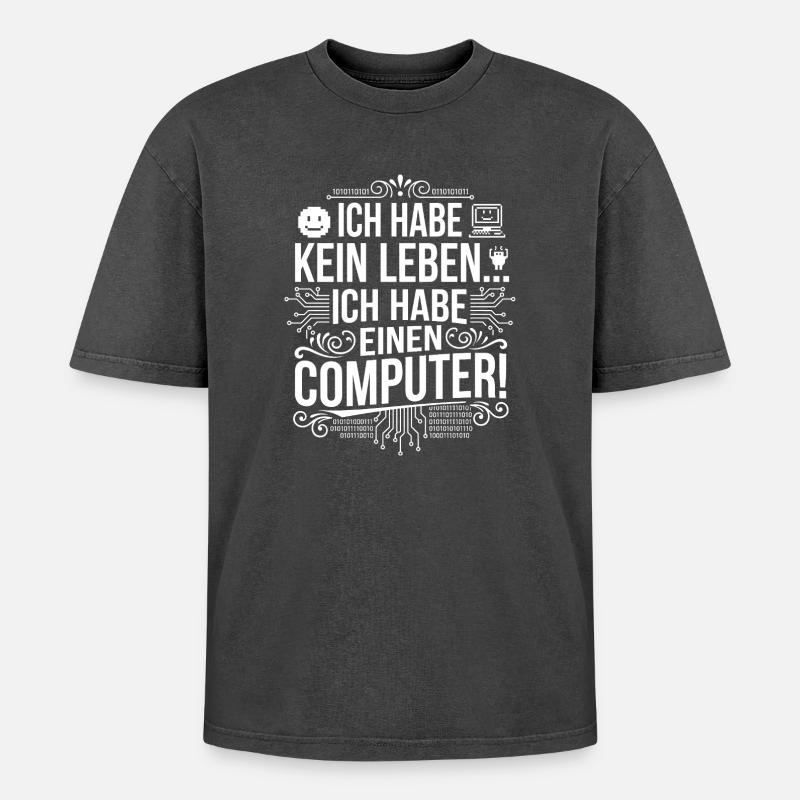 No life, only computers - Oversized Unisex Premium Acid-Washed T-Shirt - acid washed black