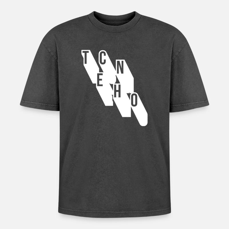 Techno-Musik geometrisches Logodesign - Oversized Unisex Premium Acid-Washed T-Shirt - Schwarz Acid Wash