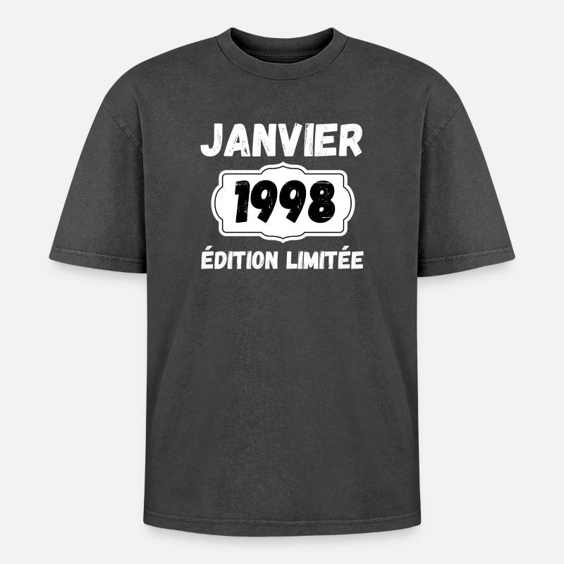 Januar 1998 Limited Edition Jubiläum - Oversized Unisex Premium Acid-Washed T-Shirt - Schwarz Acid Wash