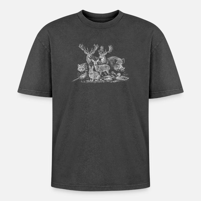 Waldbewohner Silhouette Szene - Oversized Unisex Premium Acid-Washed T-Shirt - Schwarz Acid Wash