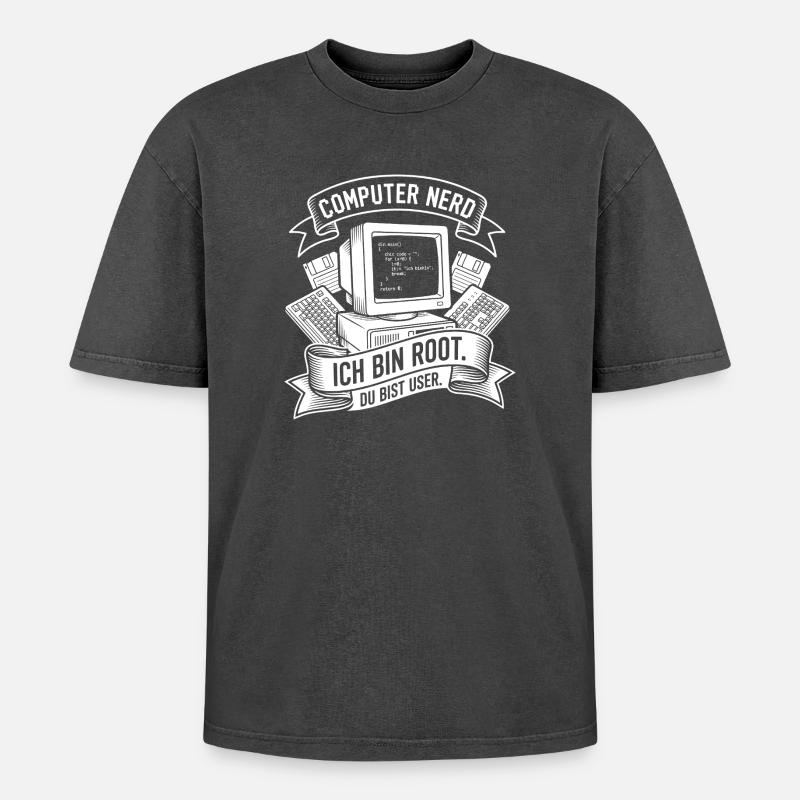 Ich bin Root Computer Nerd - Oversized Unisex Premium Acid-Washed T-Shirt - Schwarz Acid Wash