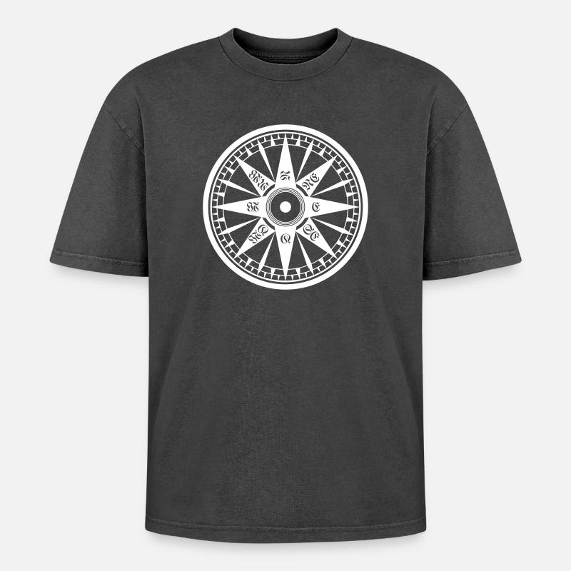 Kompass / Compass – Windrose, Schiffskompass - Oversized Unisex Premium Acid-Washed T-Shirt - Schwarz Acid Wash