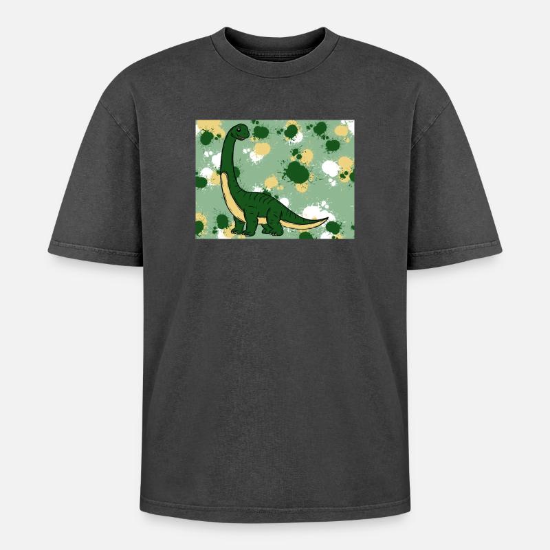 Brachiosaurus Dino - Oversized Unisex Premium Acid-Washed T-Shirt - Schwarz Acid Wash