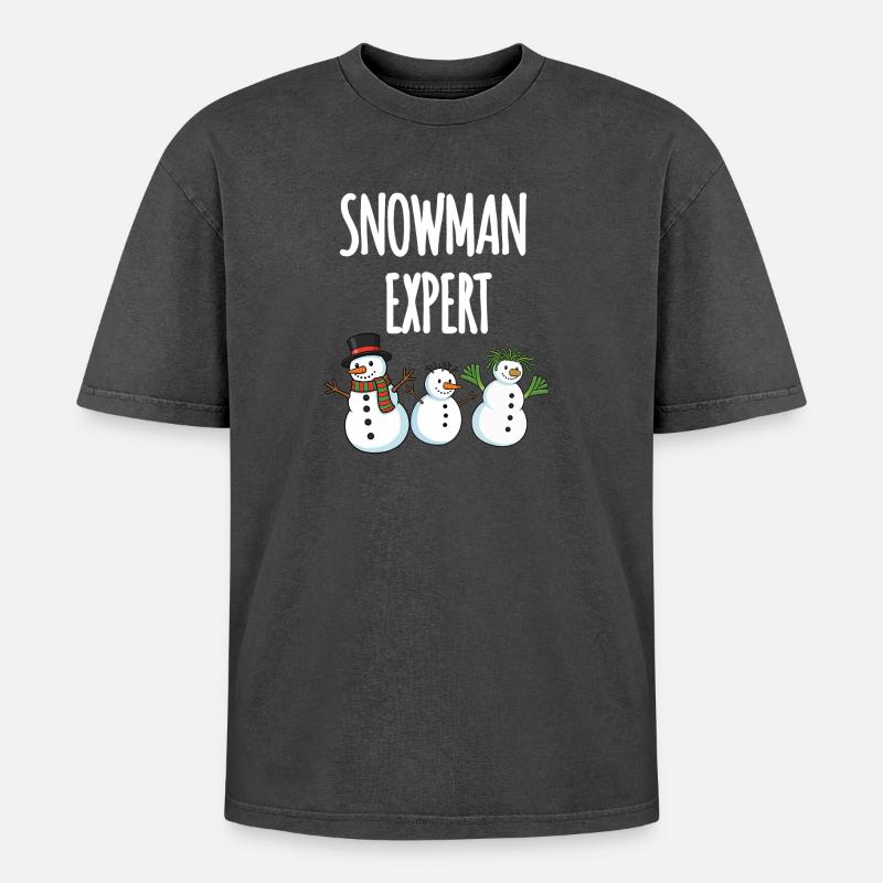 Snowman Expert - Oversized Unisex Premium Acid-Washed T-Shirt - Schwarz Acid Wash