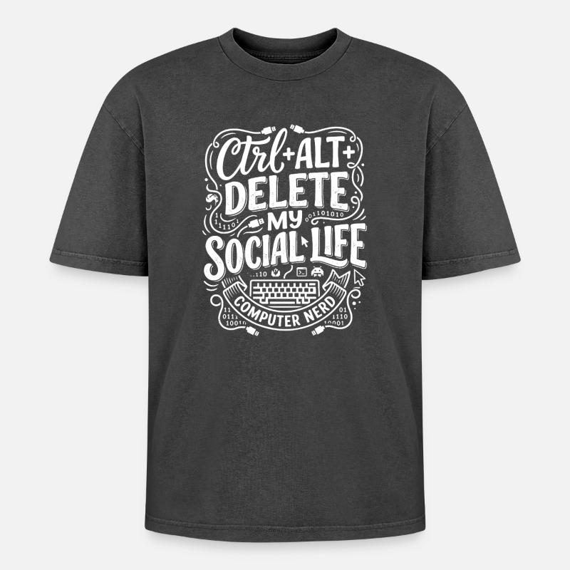 Ctrl+Alt+Delete – Computer Nerd Life - Oversized Unisex Premium Acid-Washed T-Shirt - acid washed black