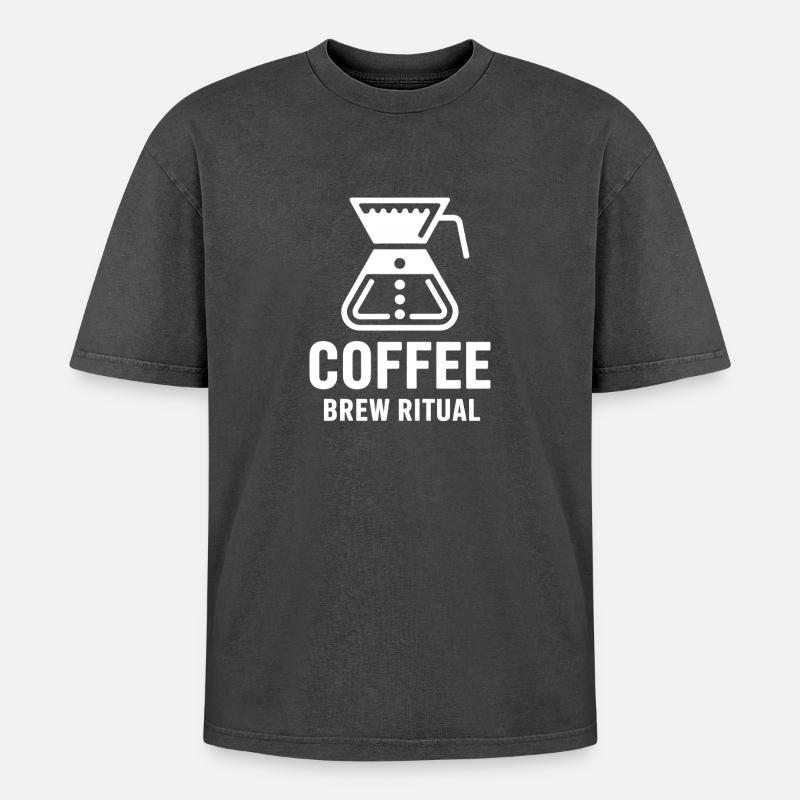 Coffee Brew Ritual Pour Over Kaffee - Oversized Unisex Premium Acid-Washed T-Shirt - Schwarz Acid Wash