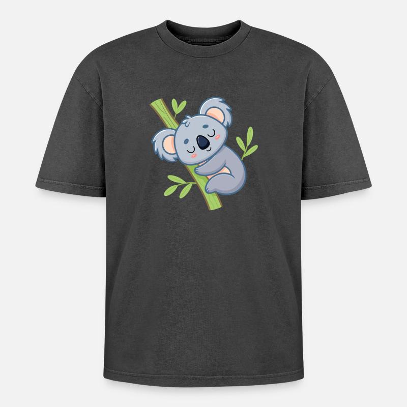 Weiche Ast-Schläfer-Koala - Oversized Unisex Premium Acid-Washed T-Shirt - Schwarz Acid Wash