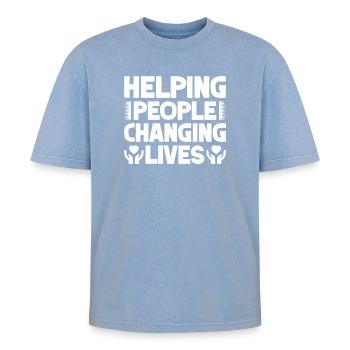 Social Worker Quote Helping People Changing Lives - Oversized Unisex Premium Acid-Washed T-Shirt - Blau Acid Wash - Vorne - AI Model Female 172 dark (172cm) & AI Model Male 185 dark (185cm)