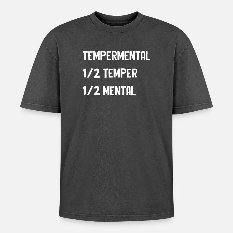 Tempermental Split Typography - Oversized Unisex Premium Acid-Washed T-Shirt - acid washed black
