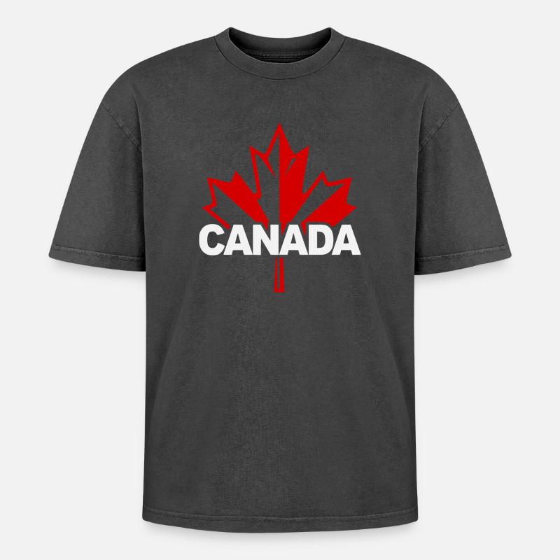 Red Maple Leaf Canada Logo - Oversized Unisex Premium Acid-Washed T-Shirt - acid washed black
