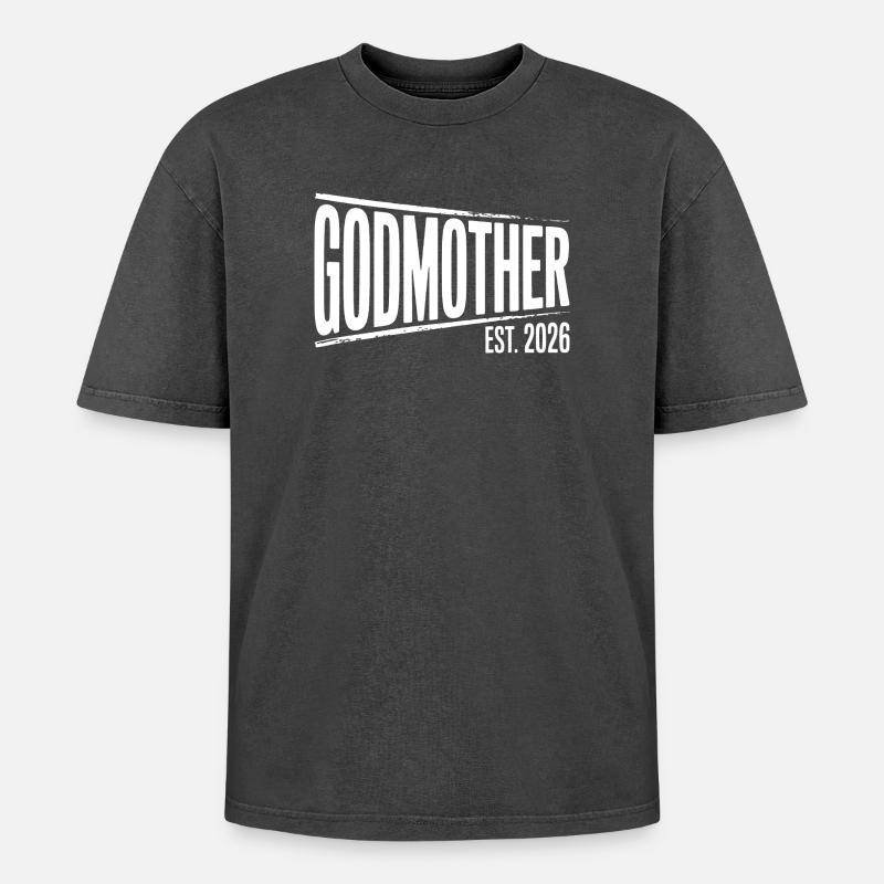 Gottmutter Est.2026 Grafik - Oversized Unisex Premium Acid-Washed T-Shirt - Schwarz Acid Wash