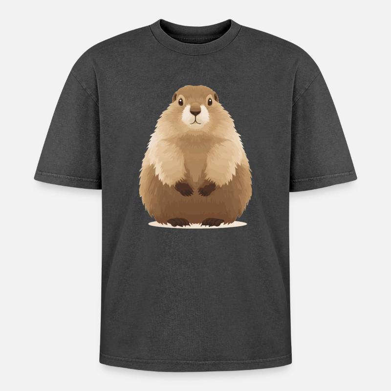 süßes knuffiges Murmeltier - Oversized Unisex Premium Acid-Washed T-Shirt - Schwarz Acid Wash