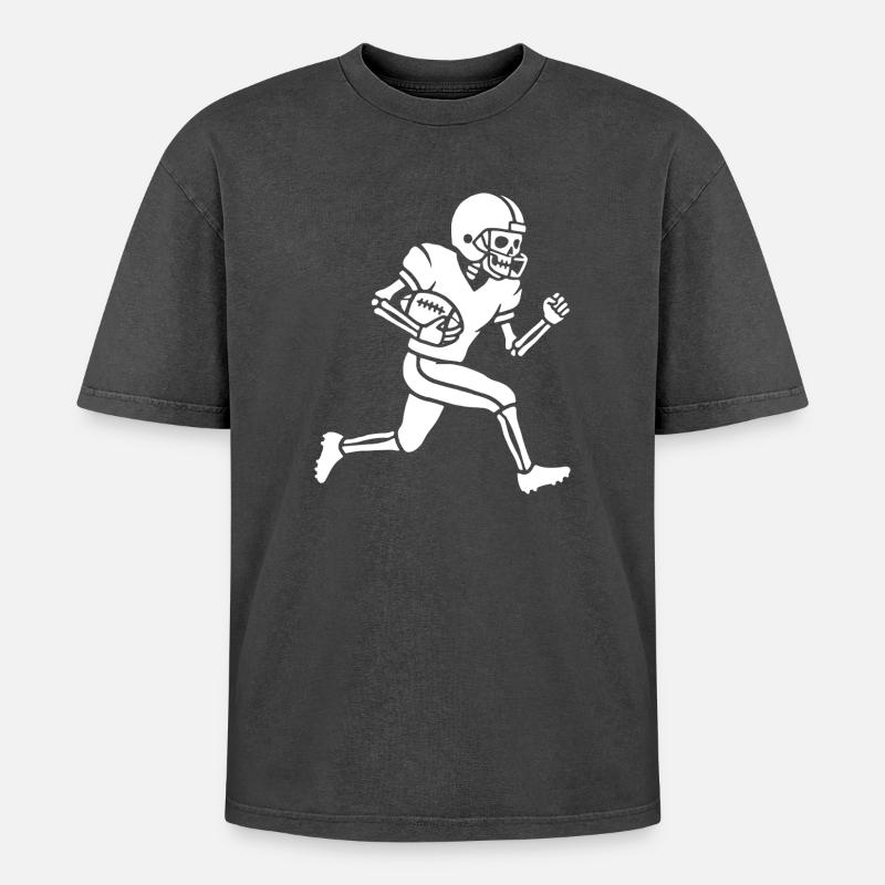 Skeleton Gridiron Runner - Oversized Unisex Premium Acid-Washed T-Shirt - acid washed black