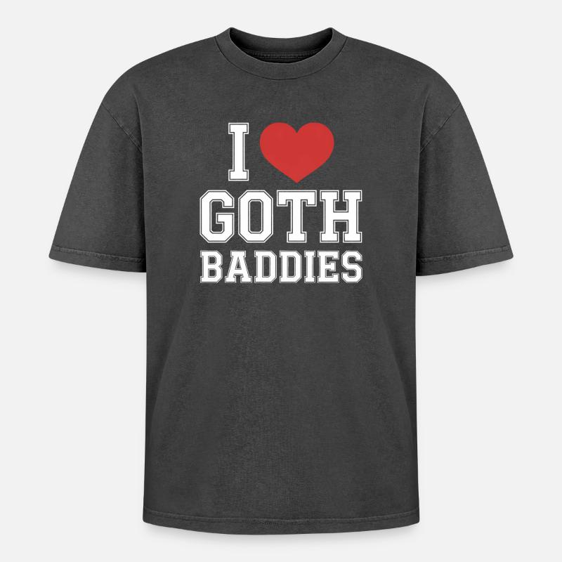 Ich liebe Goth-Bösewichte - Oversized Unisex Premium Acid-Washed T-Shirt - Schwarz Acid Wash