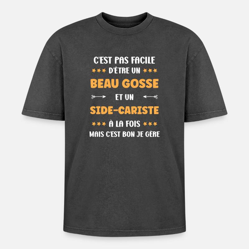 Handsome guy and sidecar driver - Oversized Unisex Premium Acid-Washed T-Shirt - acid washed black