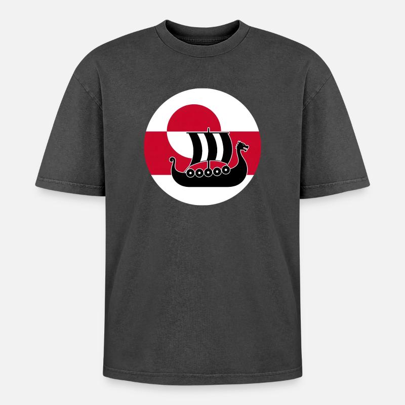 Langschiff-Design der grönländischen Flagge - Oversized Unisex Premium Acid-Washed T-Shirt - Schwarz Acid Wash
