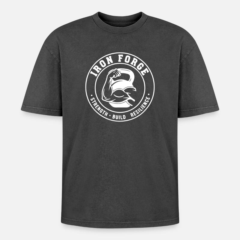 Iron Forge Kettlebell - Oversized Unisex Premium Acid-Washed T-Shirt - Schwarz Acid Wash