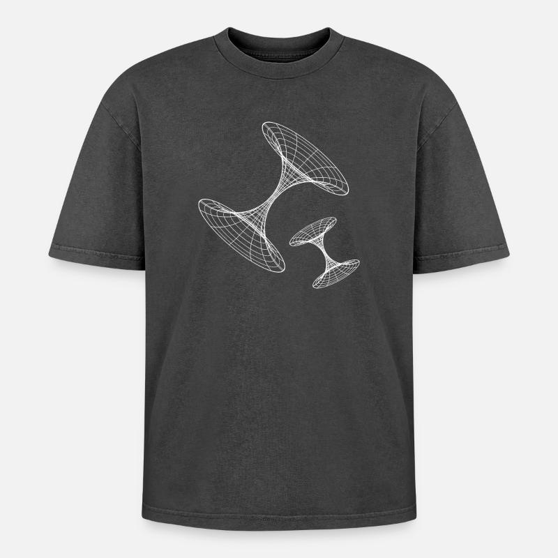 Wireframe Vortex Geometry - Oversized Unisex Premium Acid-Washed T-Shirt - acid washed black