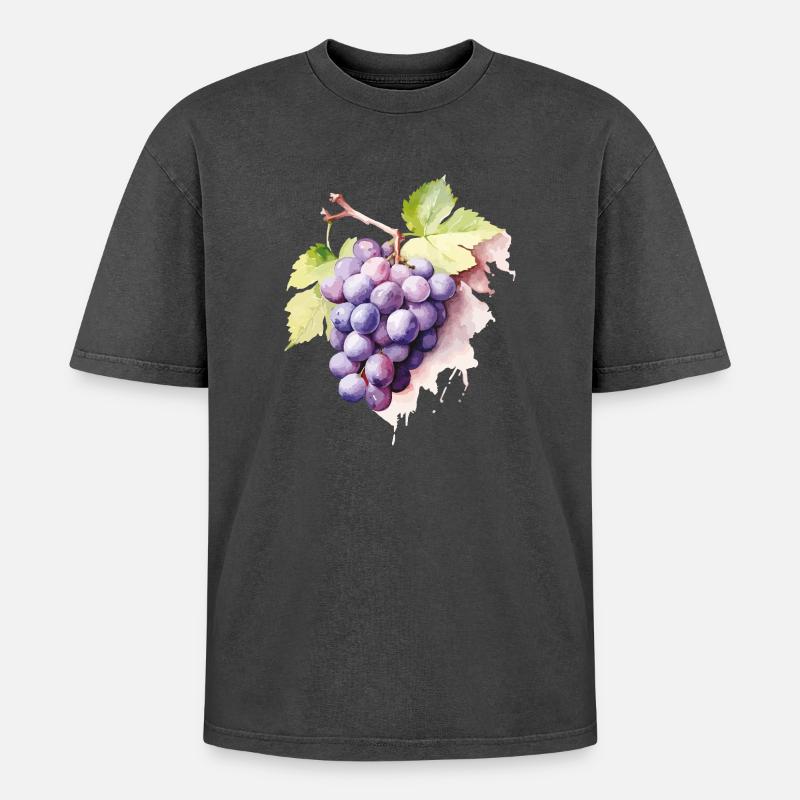 Grappe d’aquarelle de raisins - T-shirt Premium unisexe oversize acid-washed - noir délavé acide