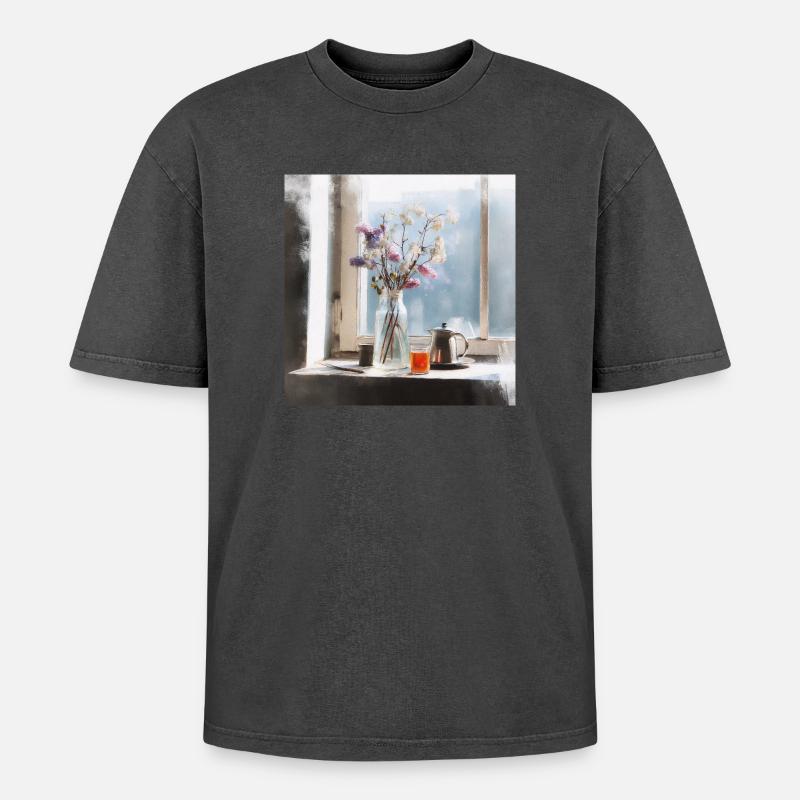 Serene tranquility - Oversized Unisex Premium Acid-Washed T-Shirt - acid washed black