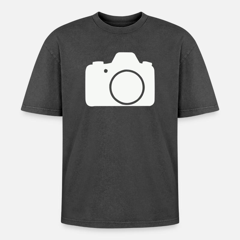 Camera Line Icon Design - Oversized Unisex Premium Acid-Washed T-Shirt - acid washed black