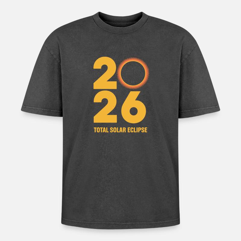 2026 Total Solar Eclipse Path Retro - Oversized Unisex Premium Acid-Washed T-Shirt - acid washed black