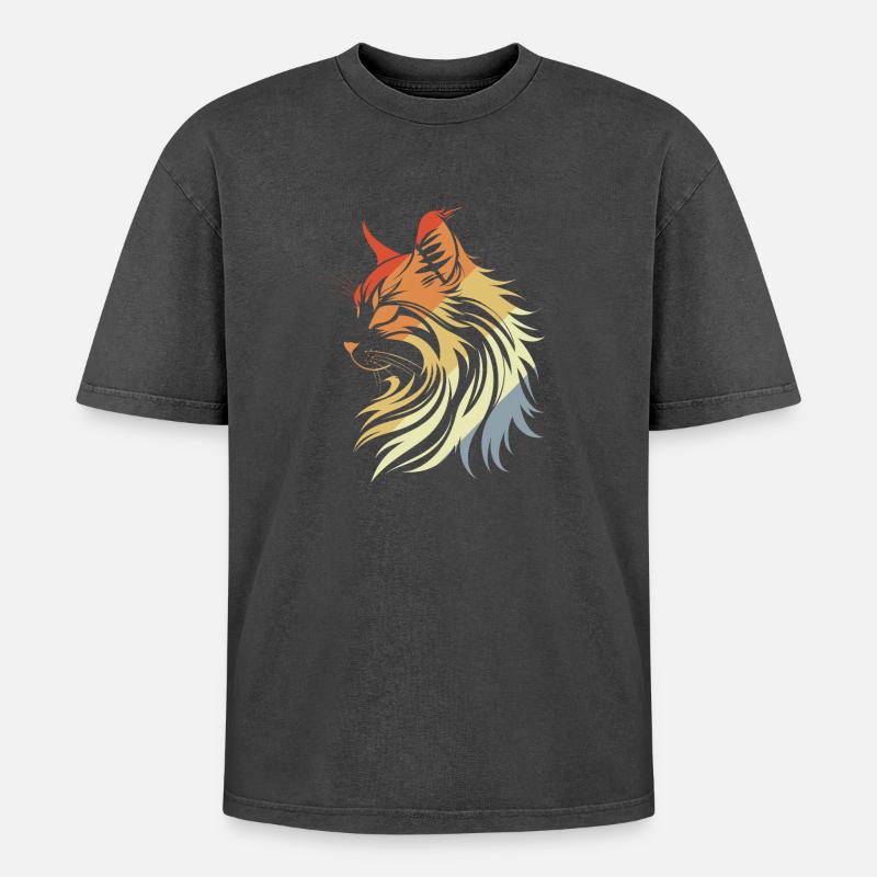 Katze Retro Stil - Oversized Unisex Premium Acid-Washed T-Shirt - Schwarz Acid Wash