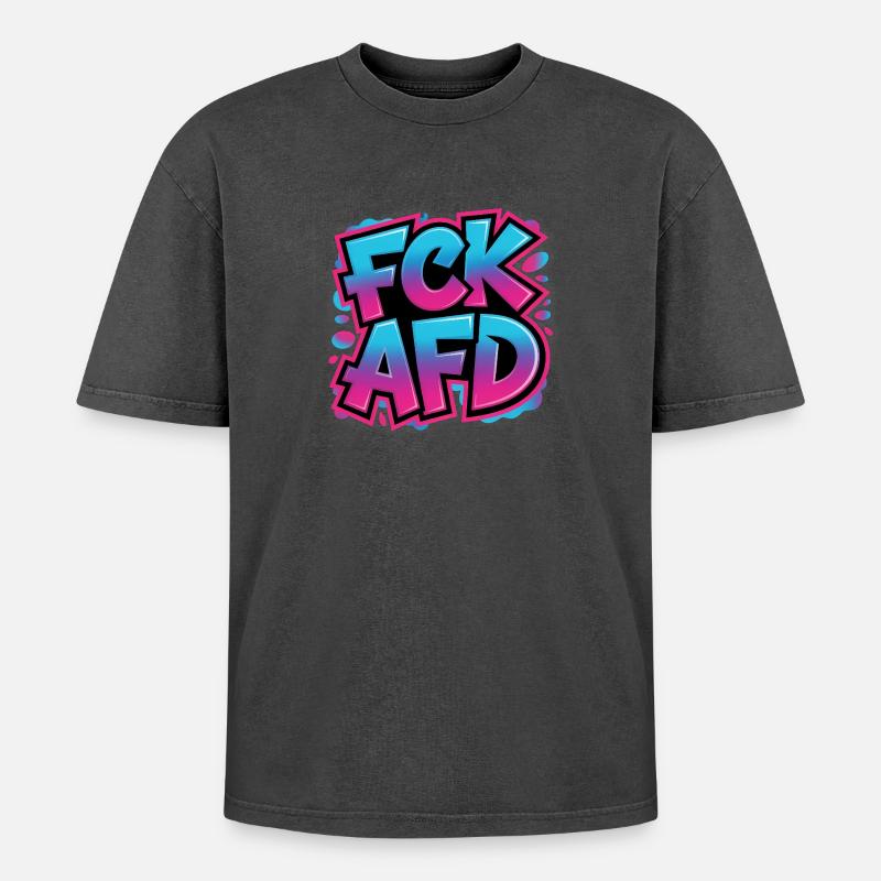 FCK AFD - Antifa Tee - Oversized Unisex Premium Acid-Washed T-Shirt - acid washed black