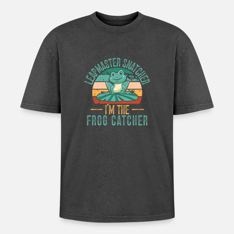 Frog Catcher Leapmaster Snatcher Frog - Oversized Unisex Premium Acid-Washed T-Shirt - Schwarz Acid Wash