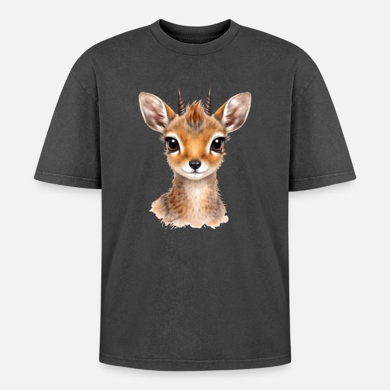 Sanfter Blick – Zwergantilope Dikdik - Oversized Unisex Premium Acid-Washed T-Shirt - Schwarz Acid Wash