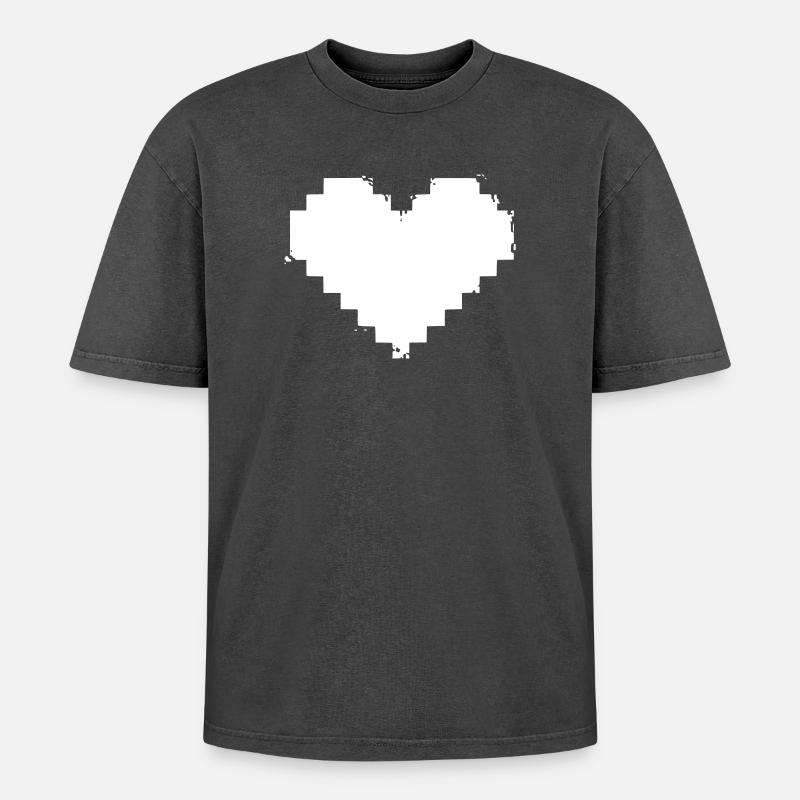 Pixel Herz Grunge Effekt - Oversized Unisex Premium Acid-Washed T-Shirt - Schwarz Acid Wash