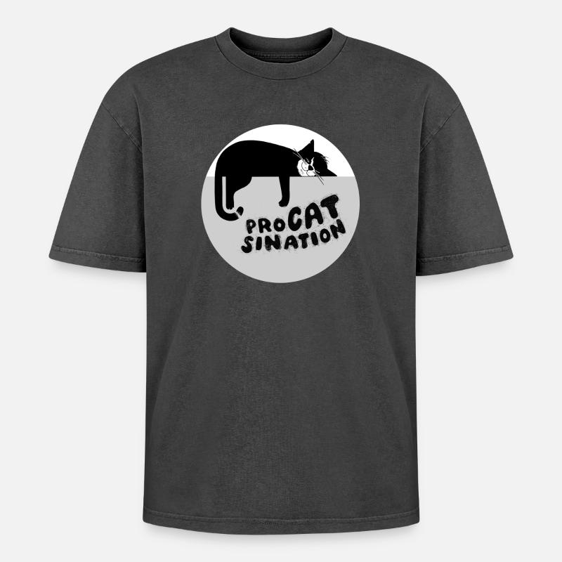Typ-o-Cat #87 ProCATsination - Oversized Unisex Premium Acid-Washed T-Shirt - Schwarz Acid Wash