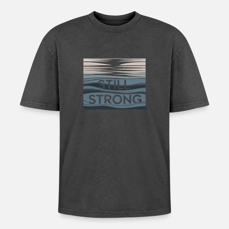 Still Strong Wave Pattern - Oversized Unisex Premium Acid-Washed T-Shirt - acid washed black