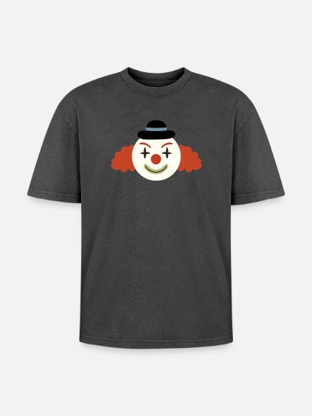 Cheerful Clown Face Retro Art - Oversized Unisex Premium Acid-Washed T-Shirt - acid washed black