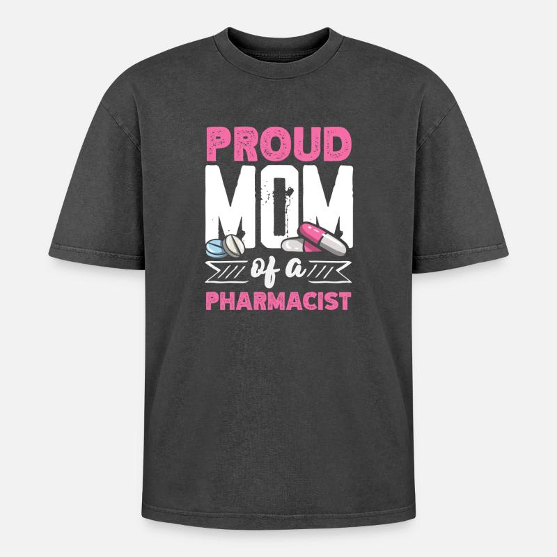 Stolze Mutter Eines Pharmazeuten - Oversized Unisex Premium Acid-Washed T-Shirt - Schwarz Acid Wash