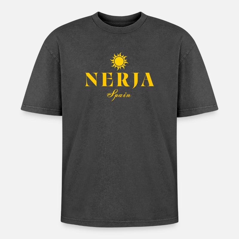 Logo Nerja Sun Espagne - T-shirt Premium unisexe oversize acid-washed - noir délavé acide