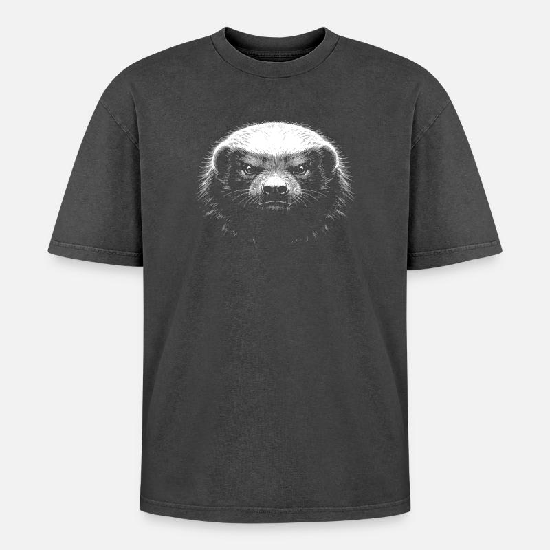 Honigdachs - Oversized Unisex Premium Acid-Washed T-Shirt - Schwarz Acid Wash