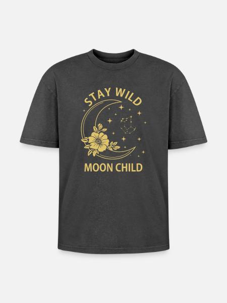 Bleib wilder Mond, Kind - Oversized Unisex Premium Acid-Washed T-Shirt - Schwarz Acid Wash